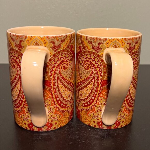 Pair of 222 Fifth SPICE ROAD Paisley Pattern Fine China Porcelain Cups Mugs - Picture 4 of 9